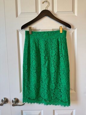 J. Crew Emerald Green Lace Midi Skirt